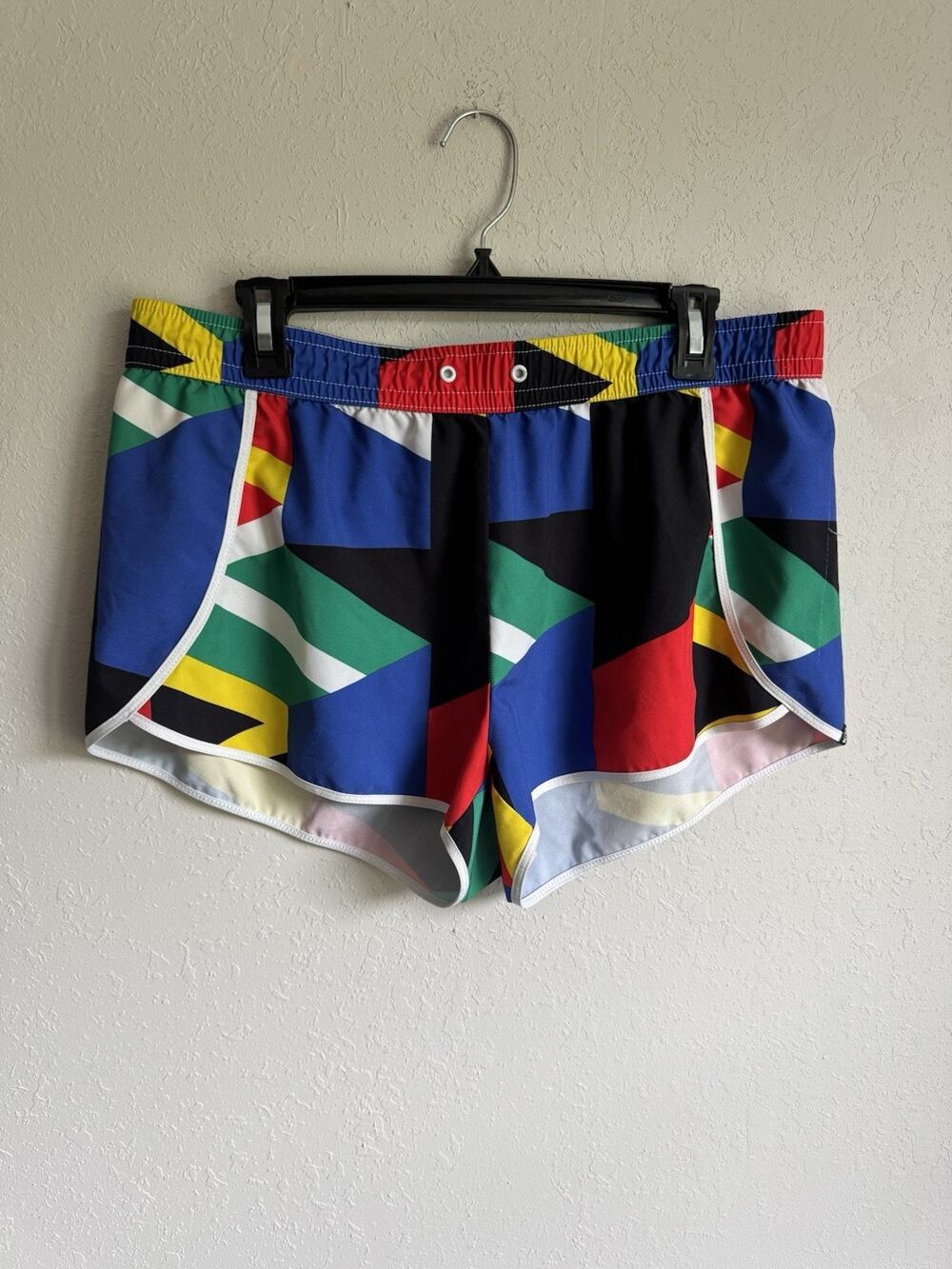 Fabletics Blue Red Multi Colorblock Swim Shorts Womens L Athletic Beach